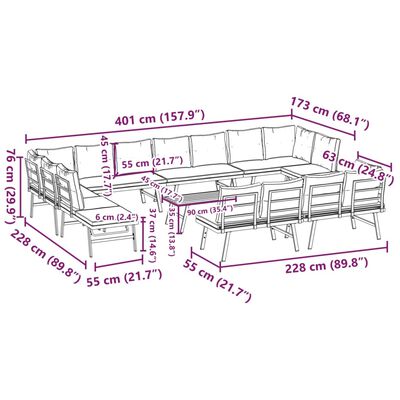 vidaXL Bănci de grădină cu perne 9 buc negru oțel vopsit electrostatic