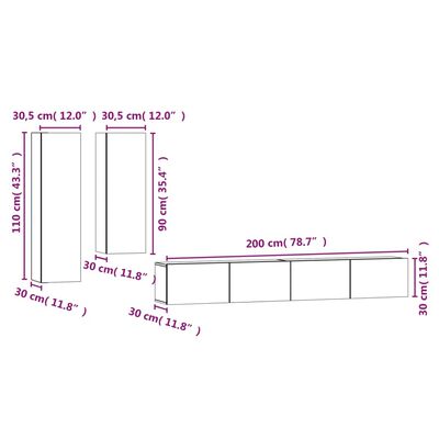 vidaXL Set dulap TV, 4 piese, negru, lemn prelucrat