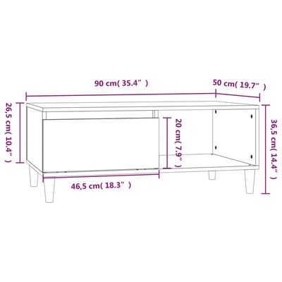 vidaXL Măsuță de cafea, gri sonoma, 90x50x36,5 cm, lemn prelucrat