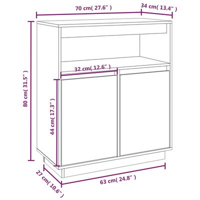 vidaXL Servantă, gri, 70x34x80 cm, lemn masiv de pin