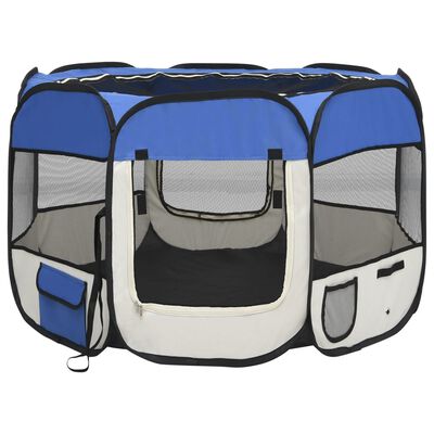 vidaXL Țarc joacă pliabil câini cu sac transport albastru 90x90x58 cm