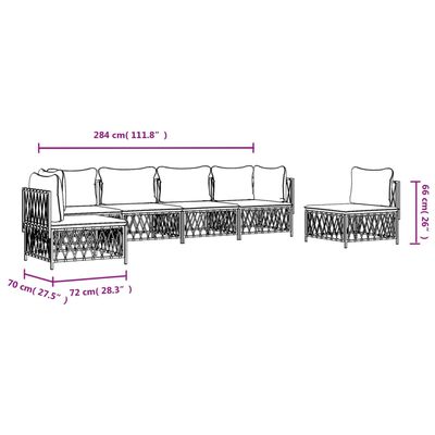 vidaXL Set mobilier de grădină, 6 piese, cu perne, alb, oțel