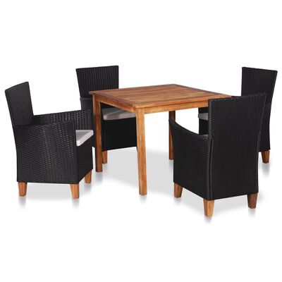 vidaXL Set mobilier de exterior, 5 piese, negru și maro, poliratan