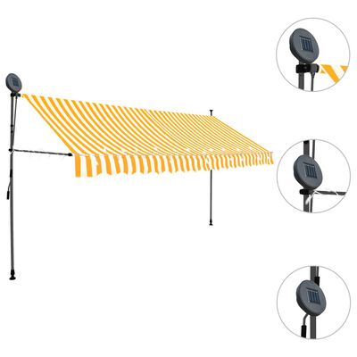 vidaXL Copertină retractabilă manual cu LED, alb & portocaliu, 400 cm