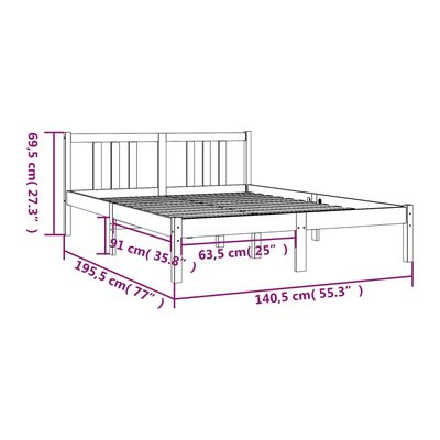 vidaXL Cadru de pat dublu, negru, 135x190 cm, lemn masiv