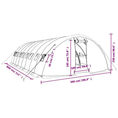 vidaXL Seră cu cadru din oțel, verde, 40 m², 8x5x2,3 m