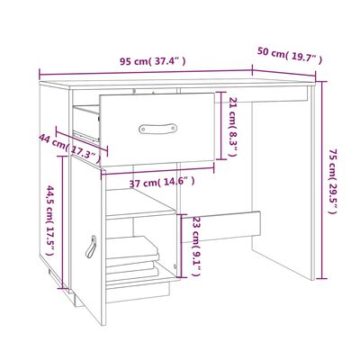 vidaXL Birou, negru, 95x50x75 cm, lemn masiv de pin