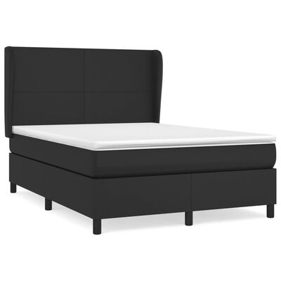 vidaXL Pat box spring cu saltea, negru, 140x200 cm, piele ecologică