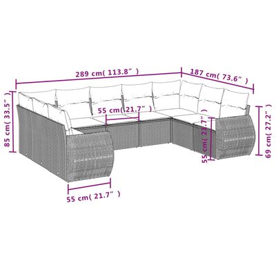 vidaXL Set mobilier de grădină cu perne, 9 piese, negru, poliratan