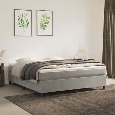 vidaXL Pat box spring cu saltea, gri deschis, 160x200 cm, catifea