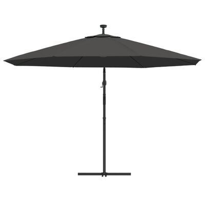 vidaXL Umbrelă în consolă cu LED și stâlp din metal, antracit, 350 cm