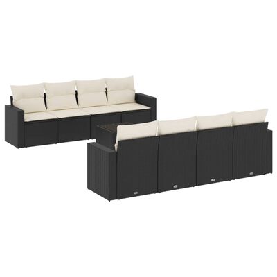 vidaXL Set mobilier de grădină cu perne, 9 piese, negru, poliratan