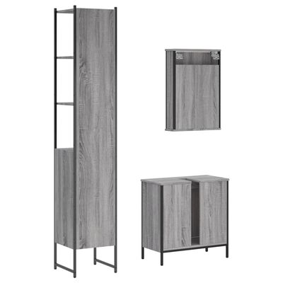 vidaXL Set mobilier de baie, 3 piese, gri sonoma, lemn prelucrat