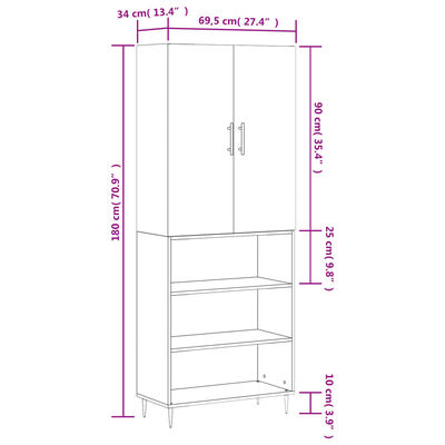 vidaXL Dulap înalt, gri sonoma, 69,5x34x180 cm, lemn compozit