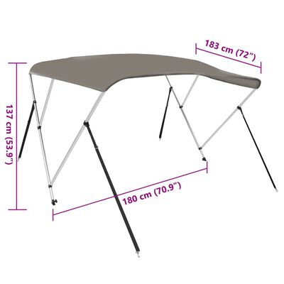 vidaXL Parasolar barcă Bimini cu 3 arcuri, gri, 183x180x137 cm