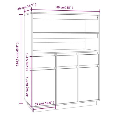 vidaXL Dulap înalt, maro miere, 89x40x116,5 cm, lemn masiv de pin