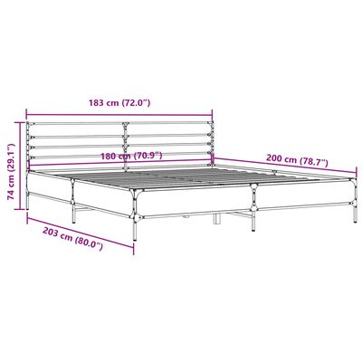 vidaXL Cadru de pat, gri sonoma, 180x200 cm, lemn prelucrat și metal