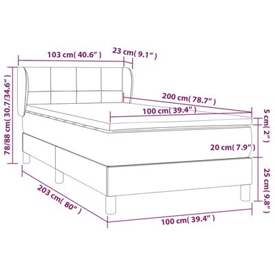 vidaXL Pat box spring cu saltea, negru, 100x200 cm, catifea