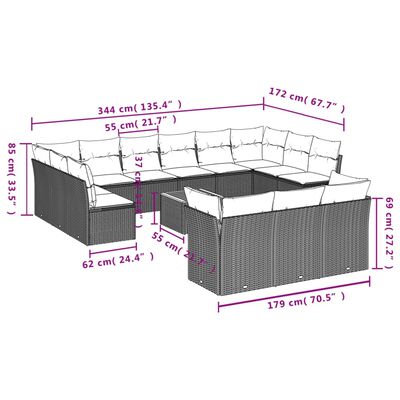 vidaXL Set mobilier de grădină cu perne, 14 piese, gri, poliratan