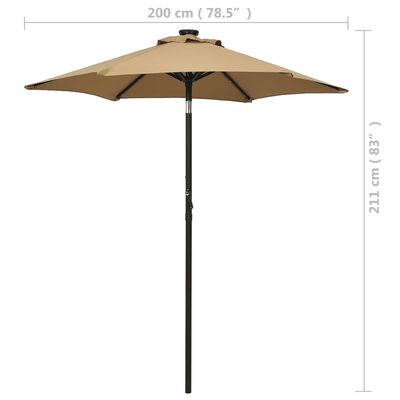 vidaXL Umbrelă de soare cu lumini LED, gri taupe, 200x211 cm, aluminiu