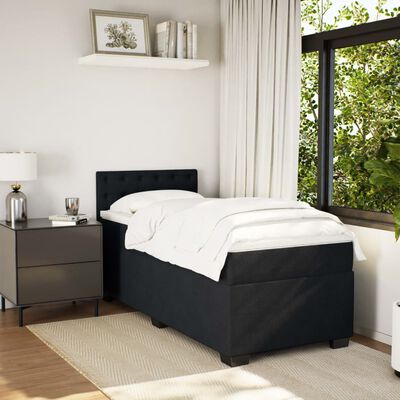 vidaXL Pat box spring cu saltea, negru, 100x200 cm, catifea