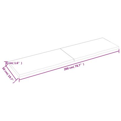 vidaXL Blat de baie, 200x50x4 cm, lemn masiv netratat