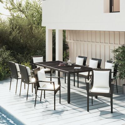 vidaXL Set mobilier de grădină cu perne, 9 piese, negru, poliratan