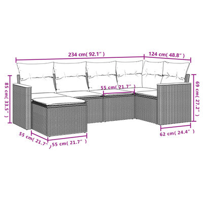 vidaXL Set mobilier de grădină cu perne, 6 piese, negru, poliratan