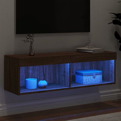 vidaXL Comodă TV cu lumini LED, stejar maro, 100x30x30 cm