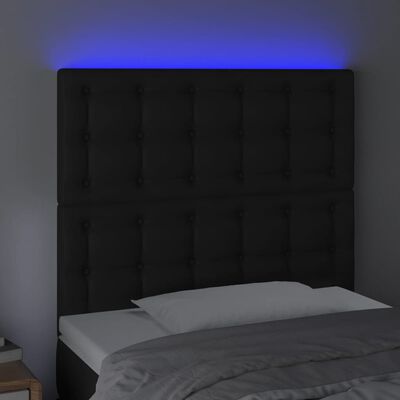 vidaXL Tăblie de pat cu LED, negru, 100x5x118/128 cm, piele ecologică