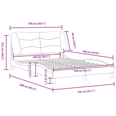 vidaXL Cadru de pat cu lumini LED negru/alb 140x190 cm piele ecologică