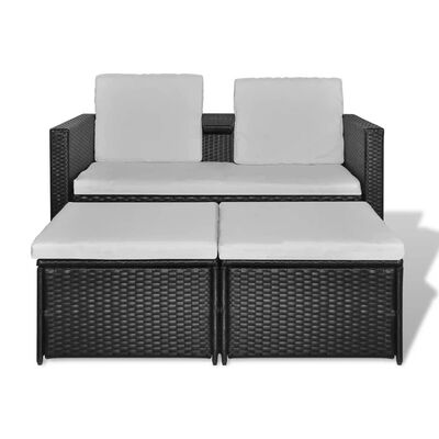 vidaXL Set mobilier de grădină cu perne, 4 piese, negru, poliratan