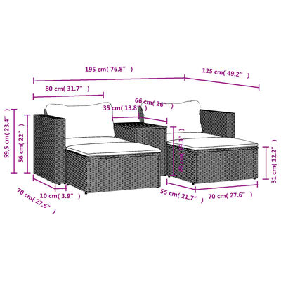 vidaXL Set mobilier de grădină cu perne, 5 piese,poliratan/lemn acacia