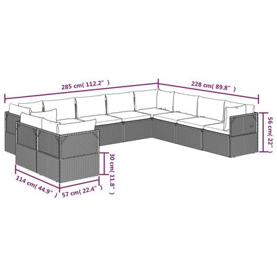 vidaXL Set mobilier de grădină cu perne, 10 piese, gri, poliratan