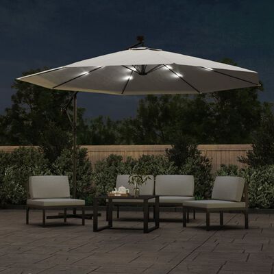 vidaXL Umbrelă suspendată cu LED-uri și stâlp metalic, nisipiu, 350 cm