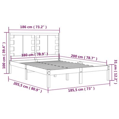 vidaXL Cadru de pat Super King, negru, 180x200 cm, lemn masiv