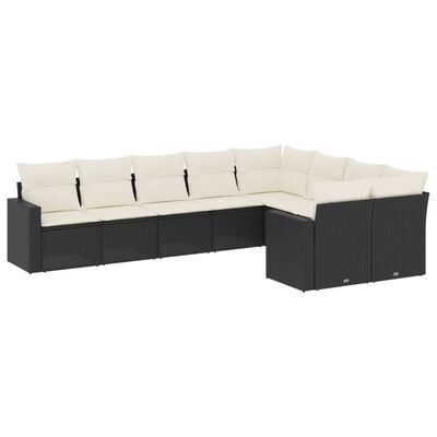 vidaXL Set mobilier de grădină cu perne, 9 piese, negru, poliratan