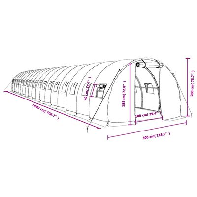 vidaXL Seră cu cadru din oțel, verde, 54 m², 18x3x2 m