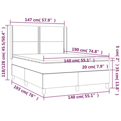 vidaXL Pat cu arcuri, saltea și LED, bleumarin, 140x190 cm, catifea