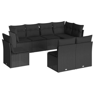 vidaXL Set mobilier de grădină cu perne, 8 piese, negru, poliratan