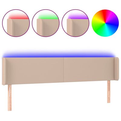 vidaXL Tăblie de pat cu LED cappuccino 183x16x78/88 cm piele ecologică