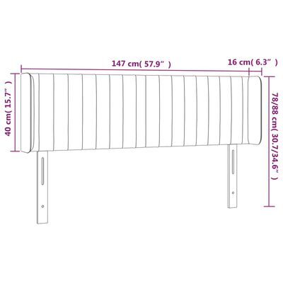 vidaXL Tăblie de pat cu aripioare negru 147x16x78/88 cm catifea