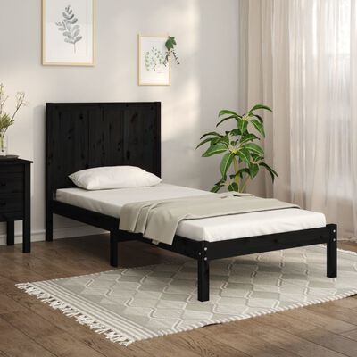 vidaXL Cadru de pat single, negru, 90x190 cm, lemn masiv de pin