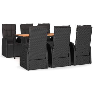 vidaXL Set mobilier de grădină cu perne, 7 piese, negru, poliratan