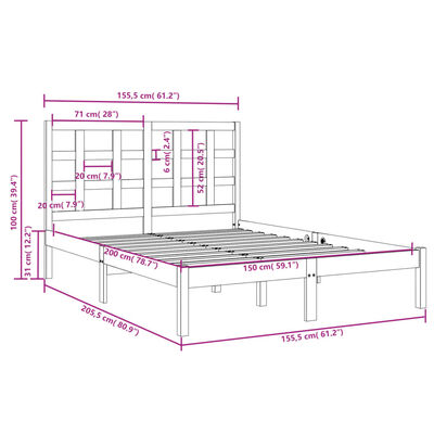 vidaXL Cadru de pat King Size, negru, 150x200 cm, lemn masiv