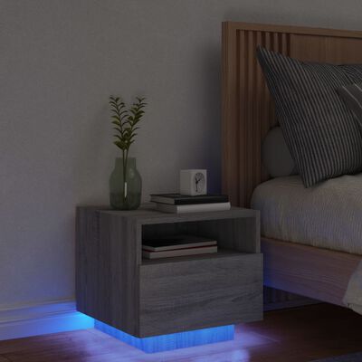 vidaXL Noptieră cu lumini LED, sonoma gri, 40x39x37 cm