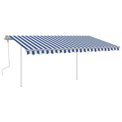 vidaXL Copertină retractabilă manual, cu stâlpi, albastru/alb, 4x3 m