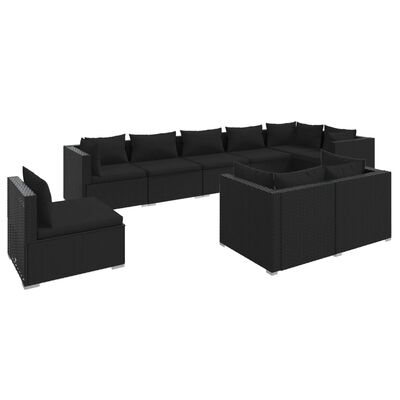 vidaXL Set mobilier de grădină cu perne, 9 piese, negru, poliratan