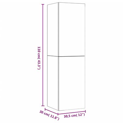 vidaXL Comodă TV, alb, 30,5x30x110 cm, lemn prelucrat