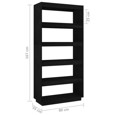 vidaXL Bibliotecă/Separator cameră, negru, 80x35x167 cm lemn masiv pin